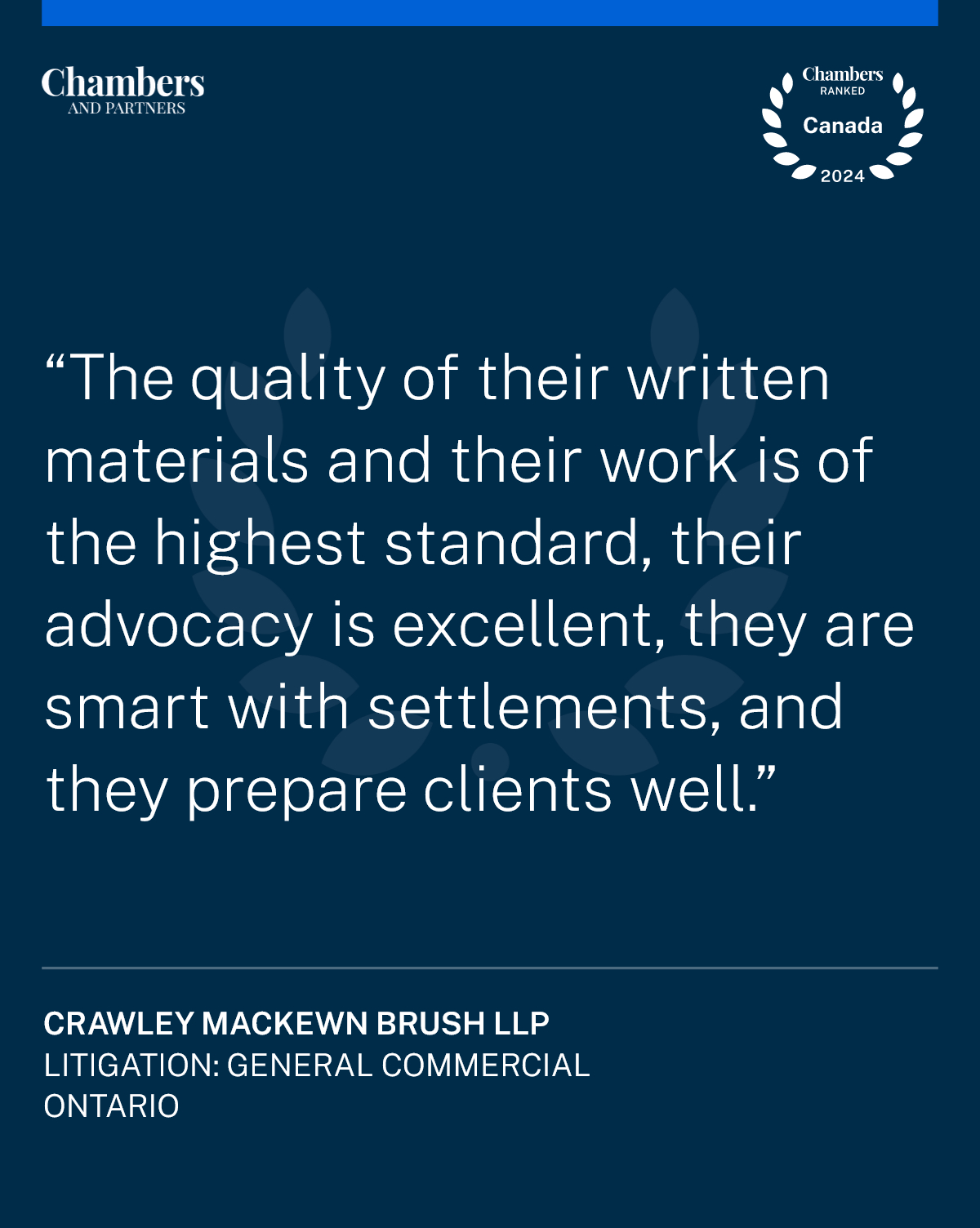 photo ofCrawley MacKewn Brush LLP Ranked as a Top Securities Litigation Firm by Chambers